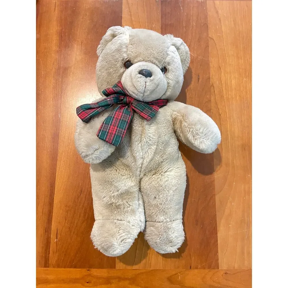 Vintage Applause Musical Wind Up Teddy Bear Plush 16” Tan Red Plaid Bow Classic